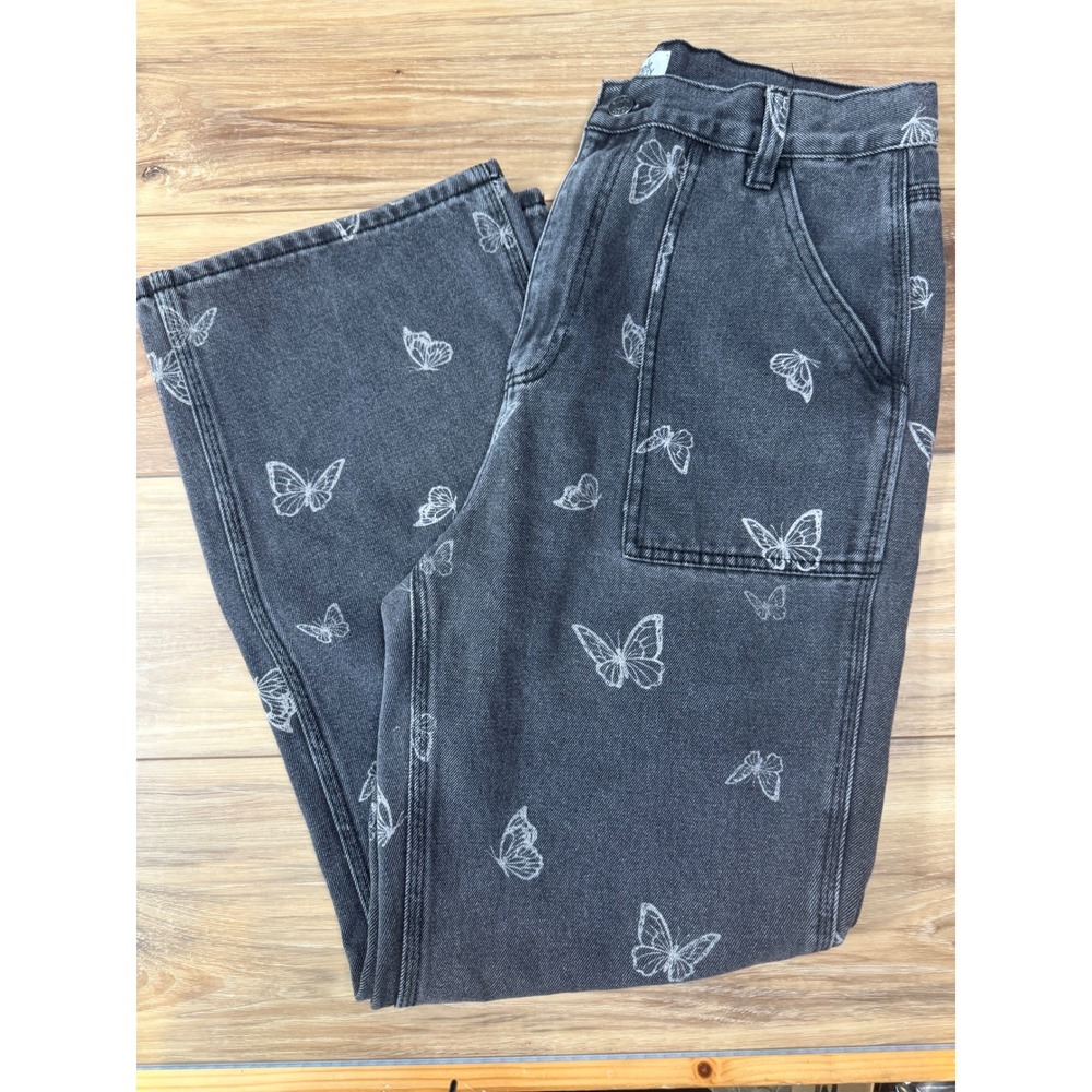 Simple Society Jeans Women's Size 13/31 Black Butterfly Print High Waist Denim